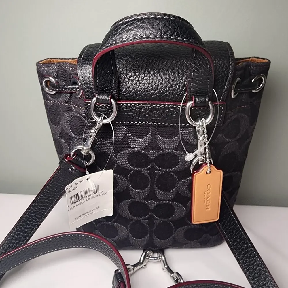 NWT Coach CP106 Amelia Convertible Backpack In Signature Denim Black